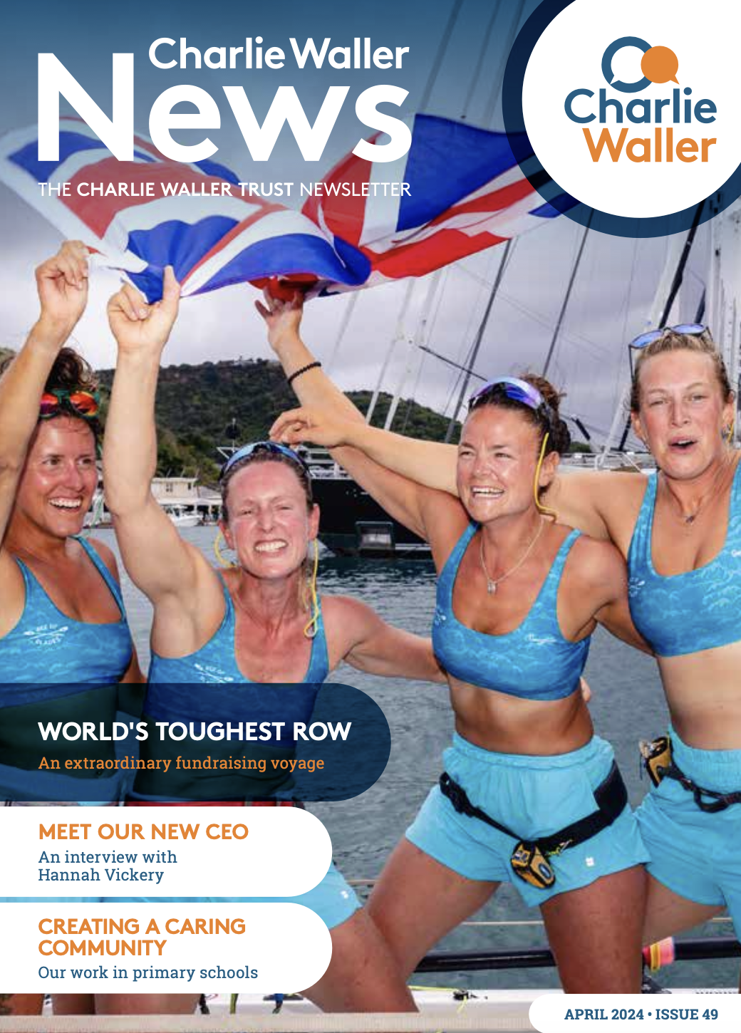 Front cover of the charlie waller news, image of 4 woman who completed the toughest row.
