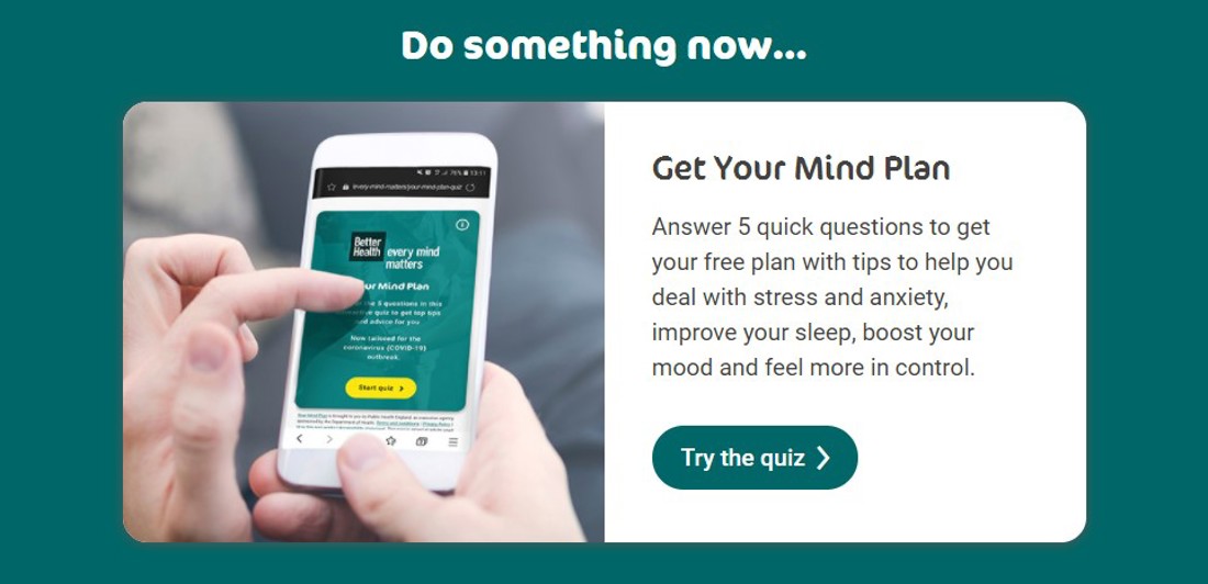 Picture of someone holding the mind matter quiz and description of what to do