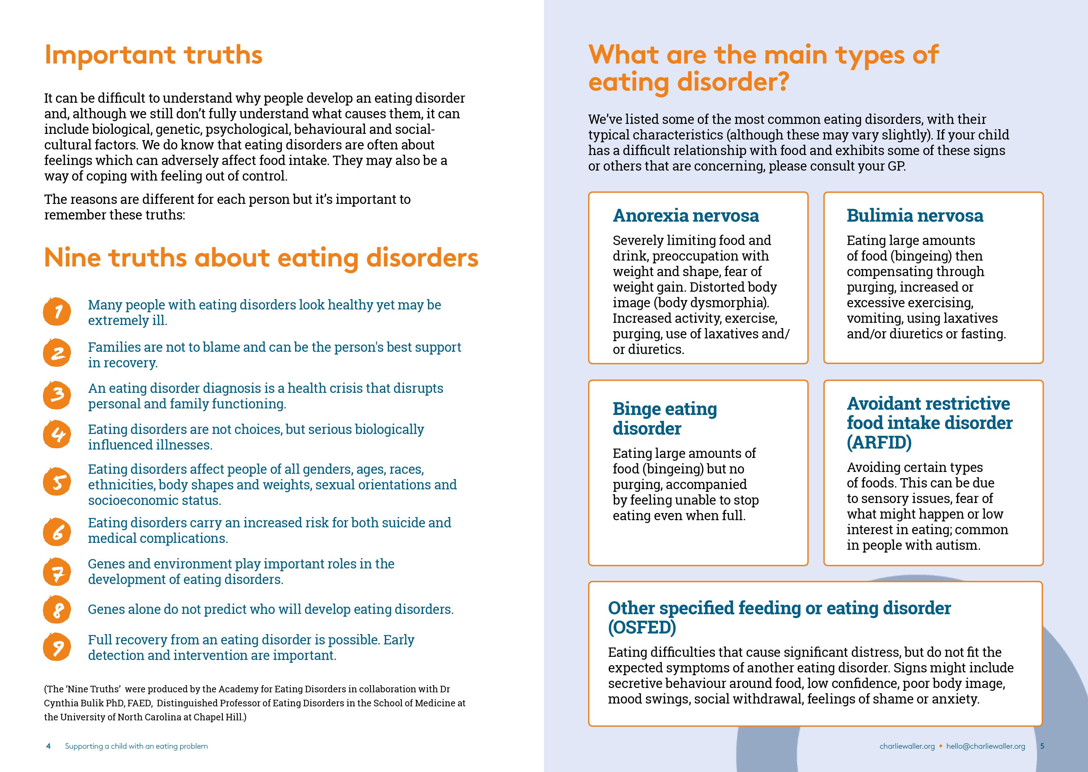 inside page spread of Supporting a child with an eating problem resource