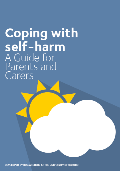 front cover of coping with self-harm booklet, a sun emerging from behind a cloud