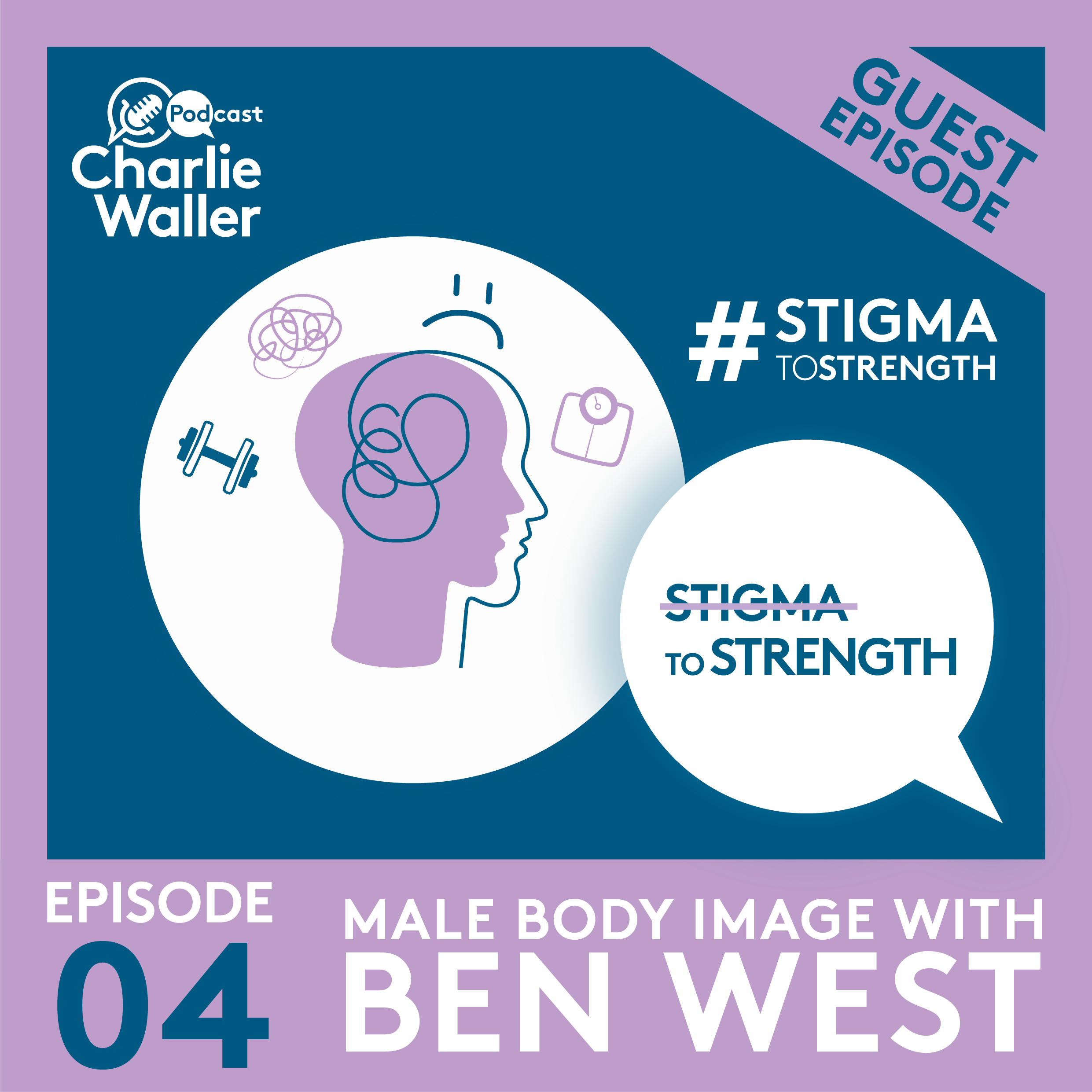 Podcast art with white text which says male body image with ben west