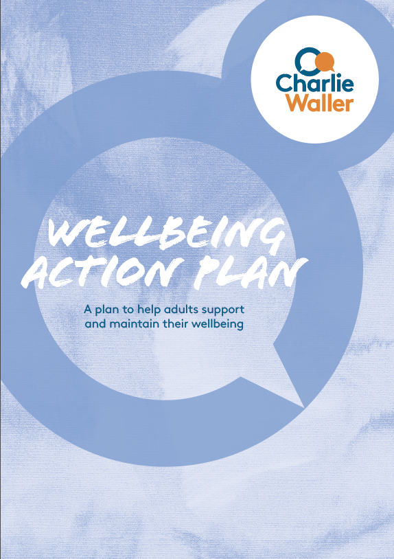 Wellbeing Action Plan adult front page with text which says 'a plan to help adults support and maintain their wellbeing
