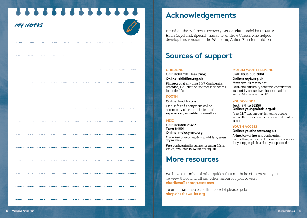 Page 18 to 19 of WAP. It has a space for notes and then has acknowledgments and sources of support