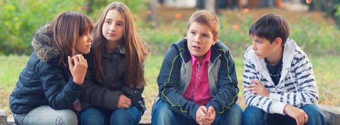 Young group of children talking