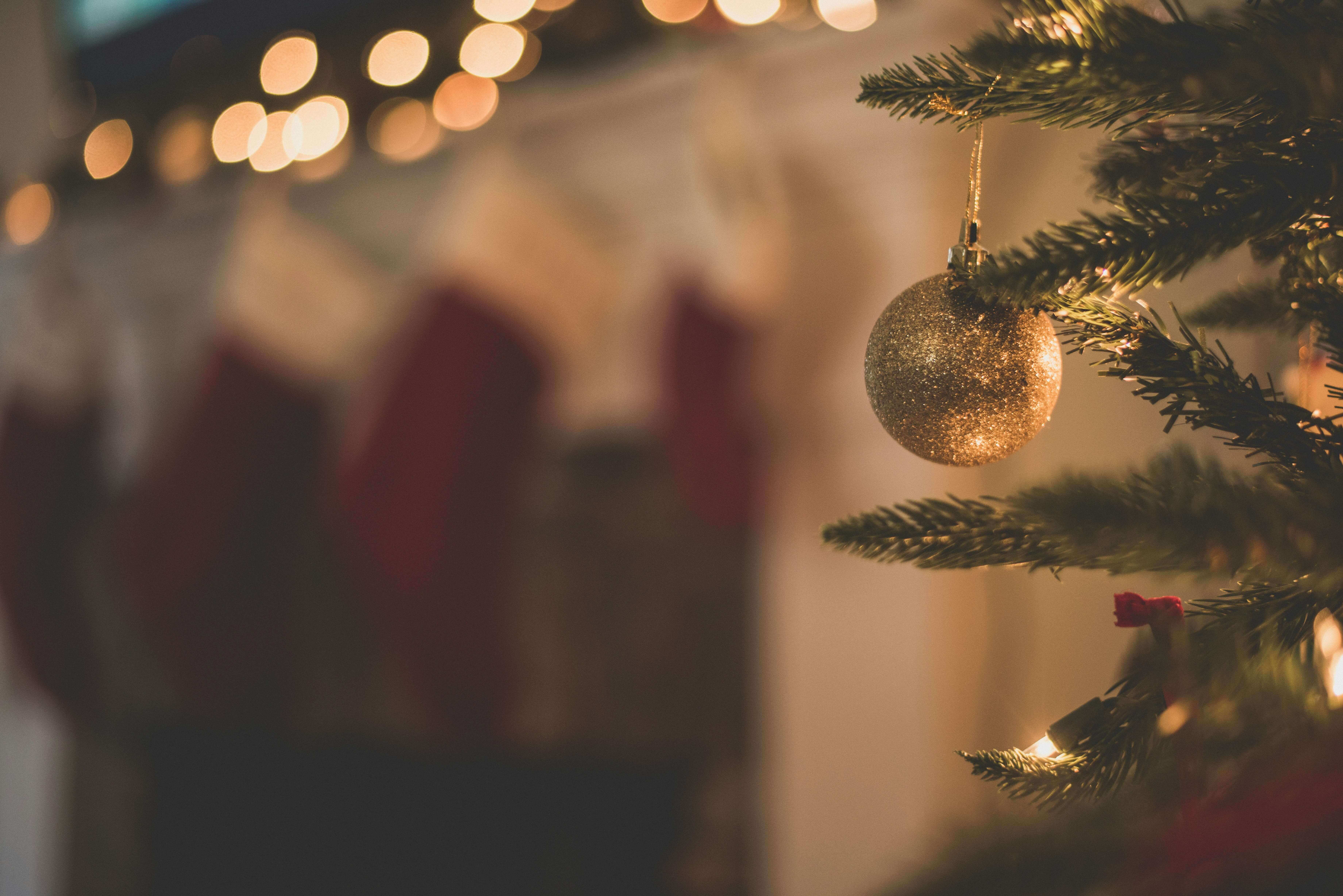 Christmas tree with bauble on it