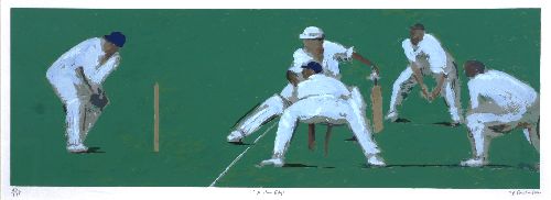 Painting of cricketers in action
