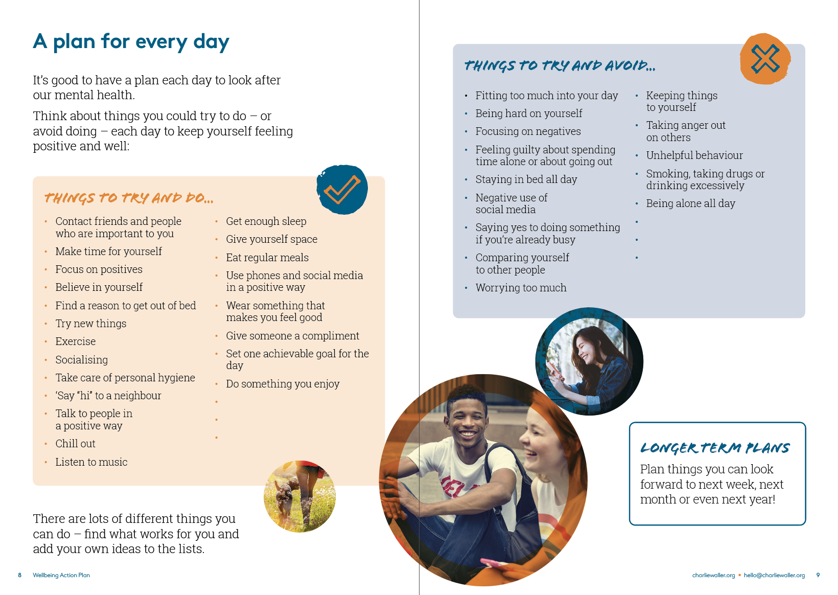 A screenshot of a spread in the Wellbeing Action Plan.